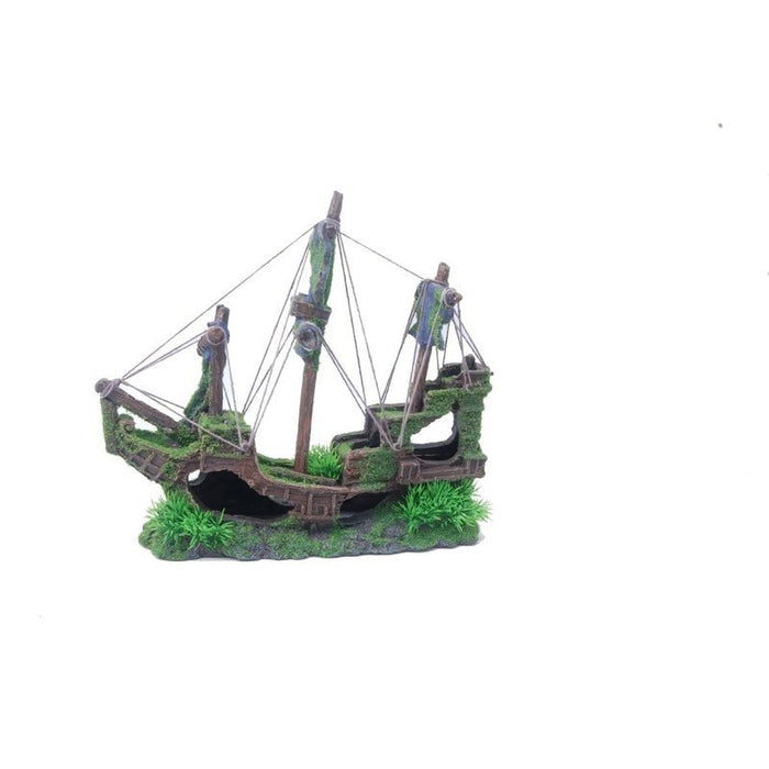 Aquatopia Sailing Ship with Moss 30 x 12 x 27 cm - Aquatic Supplies Australia
