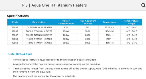 Aqua One TH Titanium Heater - Aquatic Supplies Australia