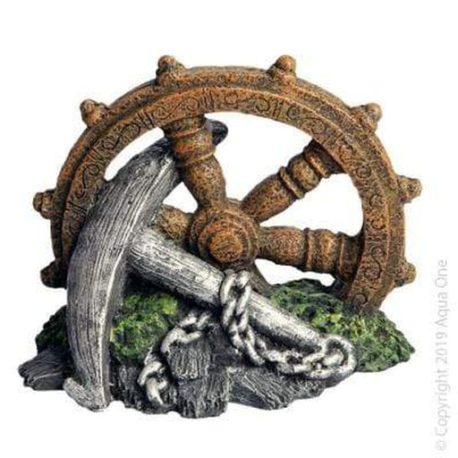 Aqua One Anchor with Ship Wheel 16.5 x 12 x 14cm - Aquatic Supplies Australia