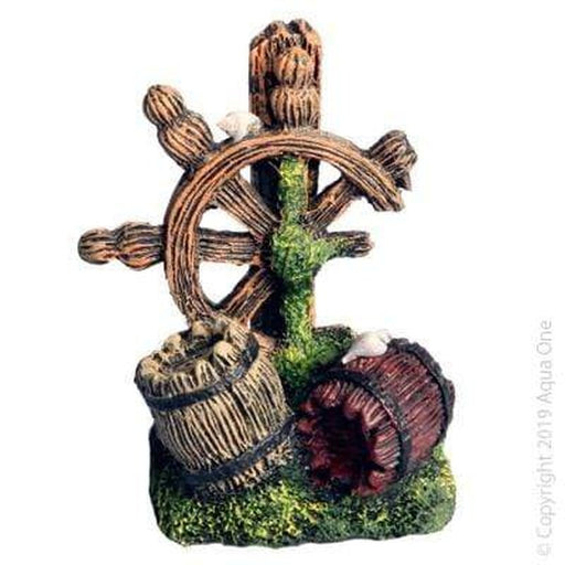 Aqua One Mini Barrel with Ship Wheel 4.5 x 3.5 x 6cm - Aquatic Supplies Australia