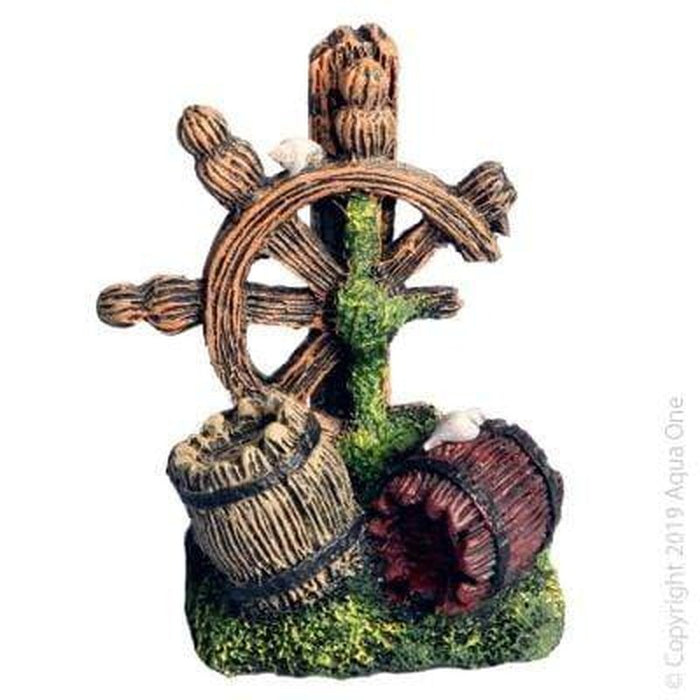 Aqua One Mini Barrel with Ship Wheel 4.5 x 3.5 x 6cm - Aquatic Supplies Australia