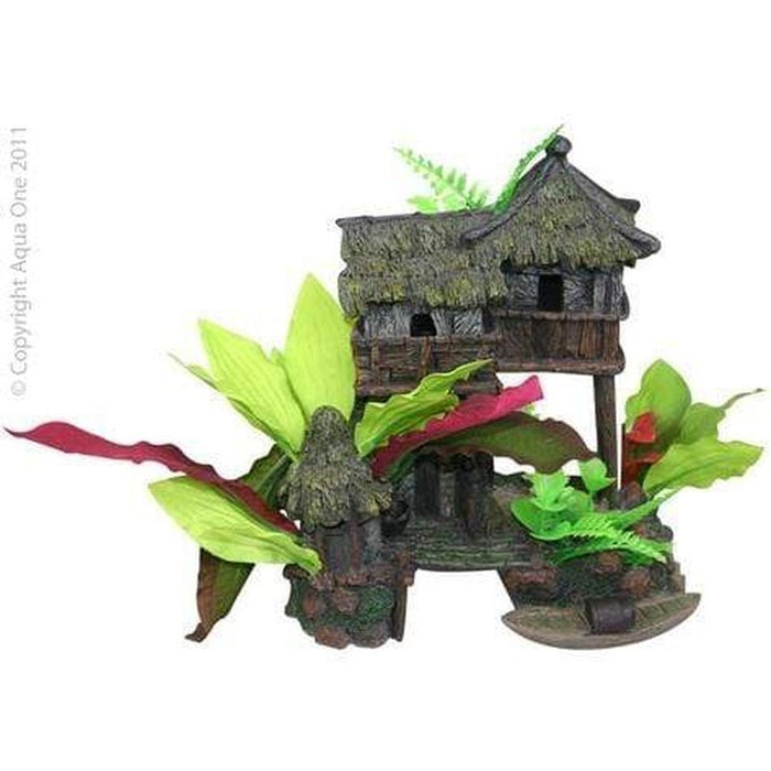 Aqua One Ornament Jungle House with Plants 20 x 13 x 19cm - Aquatic Supplies Australia