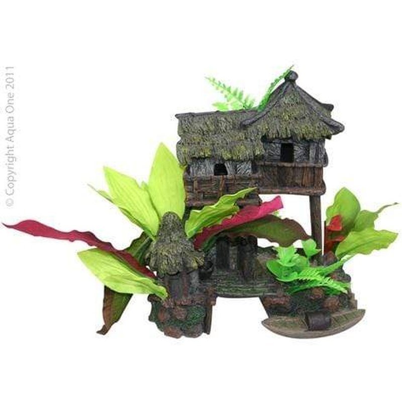 Aqua One Ornament Jungle House with Plants 20 x 13 x 19cm - Aquatic Supplies Australia
