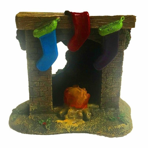 Aquatopia Christmas Fireplace with Stockings 10.5 x 6.5 x 9.5cm - Aquatic Supplies Australia