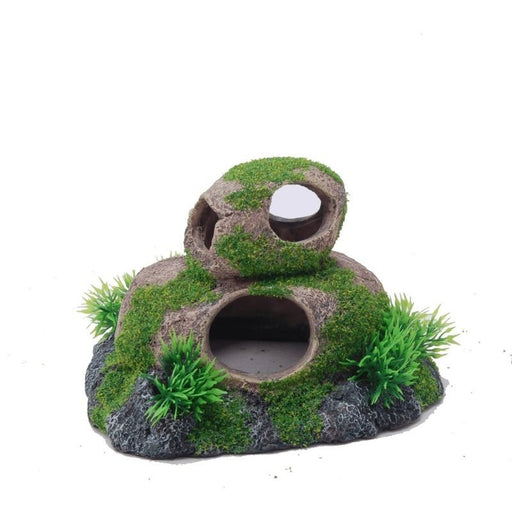 Aquatopia Double Round Rock with Moss 17 x 14 x 10cm - Aquatic Supplies Australia