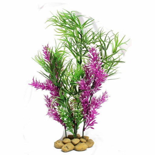 Aquatopia Green & Purple Plant with Pebble Base 30cm - Aquatic Supplies Australia