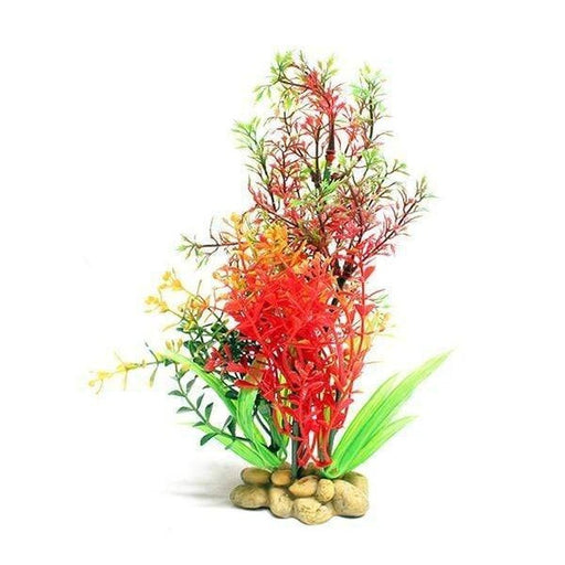 Aquatopia Green & Red Plant with Pebble Base 20cm - Aquatic Supplies Australia