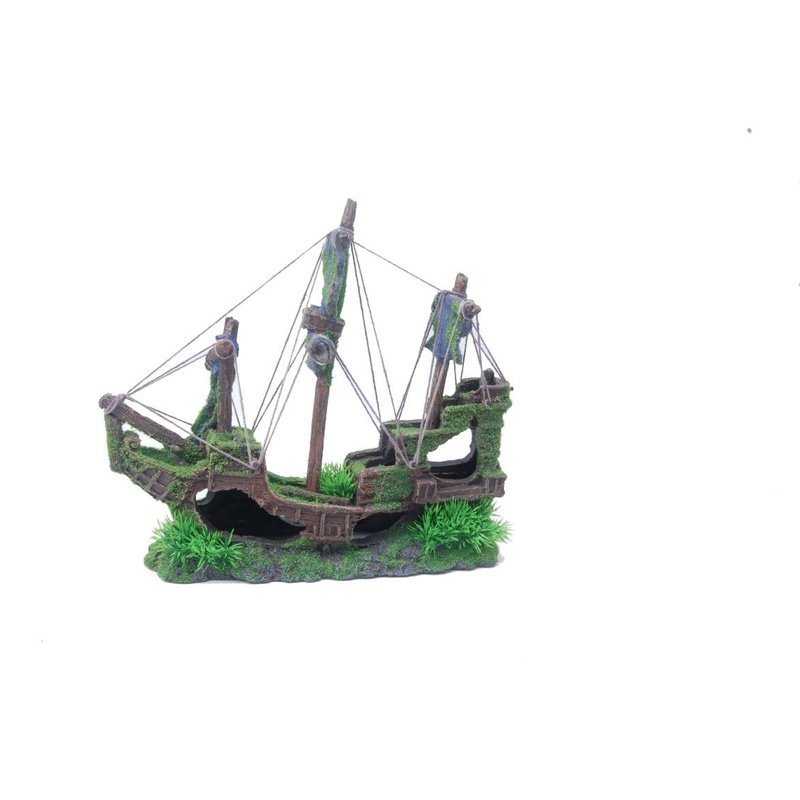 Aquatopia Sailing Ship with Moss 30 x 12 x 27 cm - Aquatic Supplies Australia