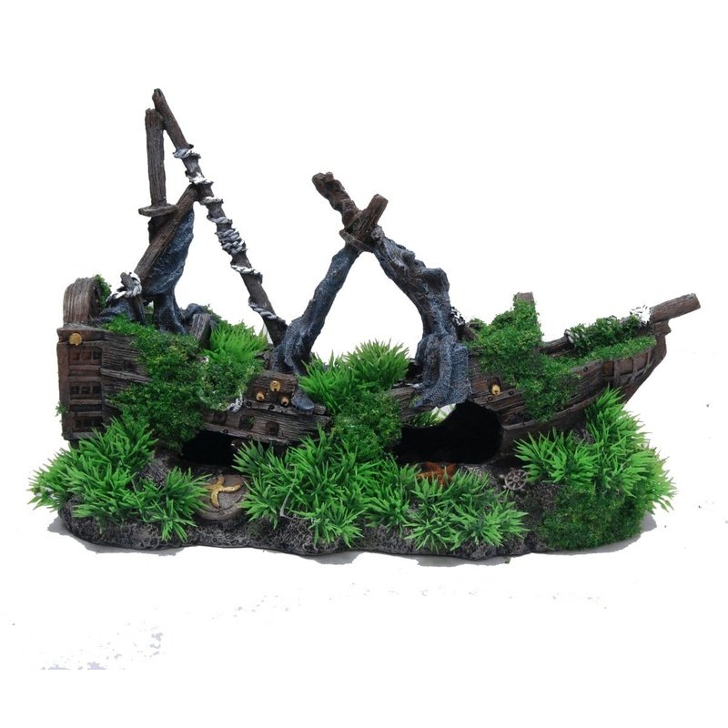 Aquatopia Shipwreck with Moss 30 x 15 x 21 cm - Aquatic Supplies Australia