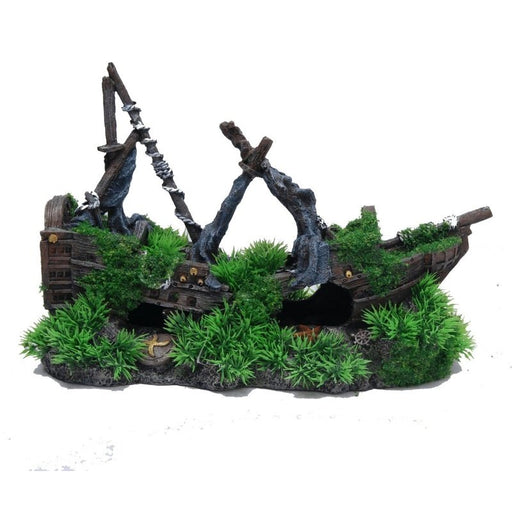 Aquatopia Shipwreck with Moss 30 x 15 x 21 cm - Aquatic Supplies Australia